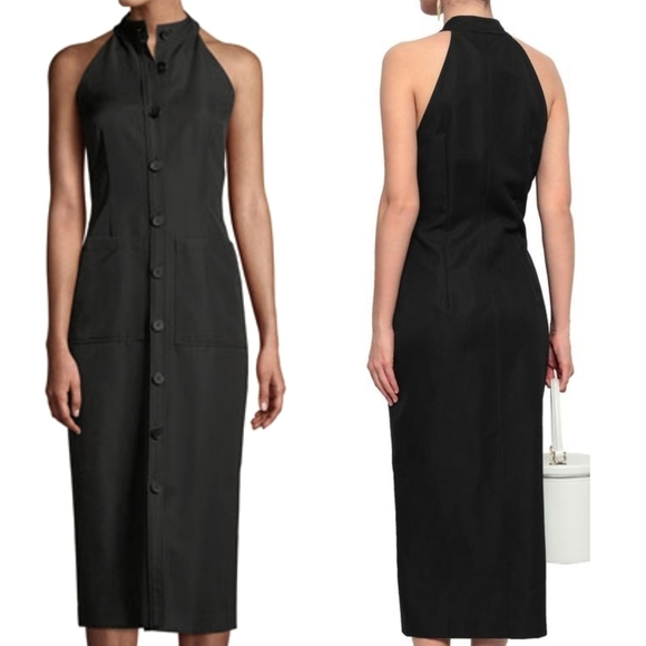 ADAM Lippes Gaberdine Halter Midi Shirt Dress Wool 4 black - Picture 1 of 15